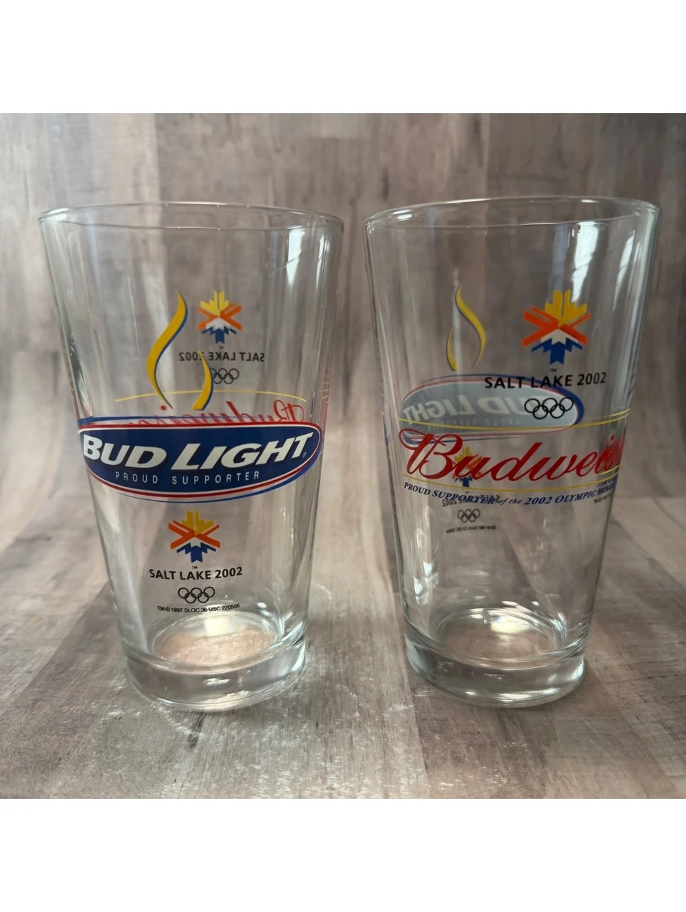 Set of 2 Budweiser 2002 Salt Lake City Winter Olympics Glasses Bud Light Beer